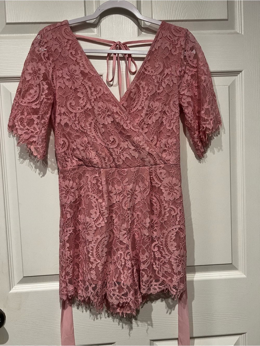 Francesca's Collections Dusty Rose Lace V-Neck Mini Dress